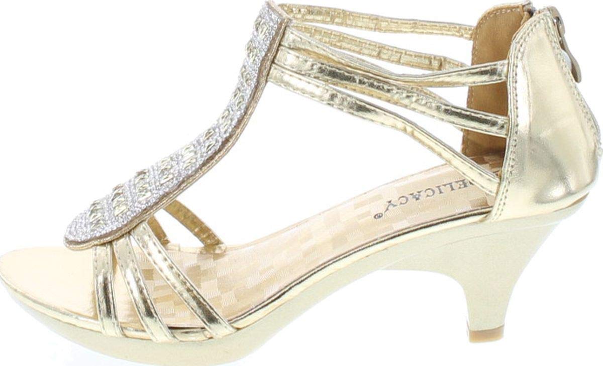 Delicacy Angie-27 Women's Patent Open Toe Rhinestone Beads D'orsay Zip Closure Kitten Heel Dance Shoes,Gold,6