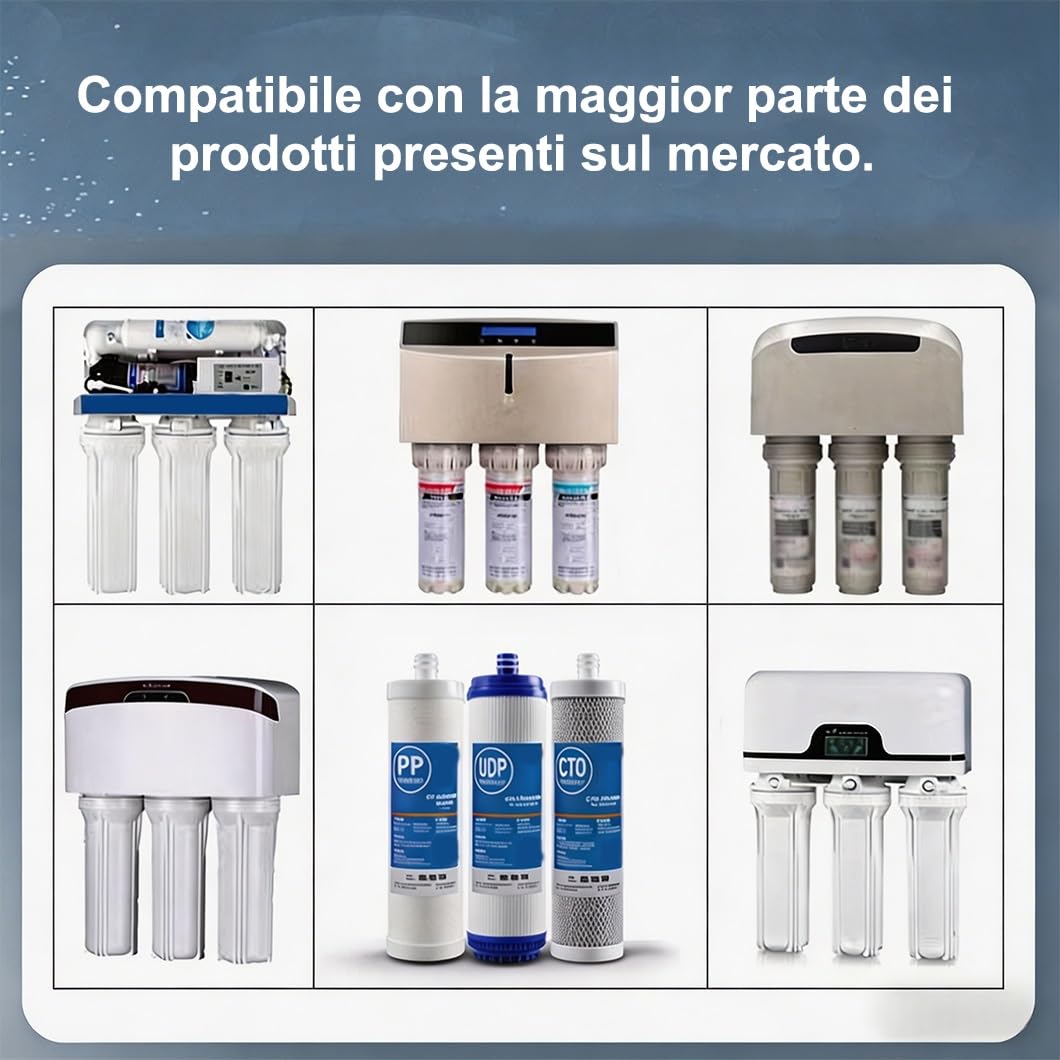 Paquete 4 cartuchos filtrantes CTO de carbón activado de cáscara de coco 10x2,6in con conexión enchufable, aptos para prefiltración bajo fregadero y por ósmosis inversa