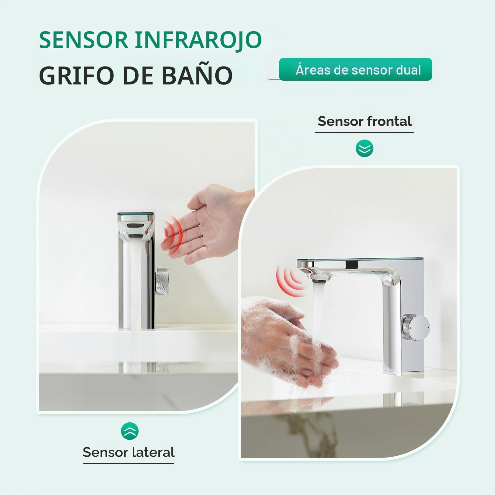 CREA Grifo Baño con Sensor Automático, Grifo Lavabo con Automático Infrarrojo, Grifo Mezclador Sensor, Moderno Grifo Baño Lavabo Automático, Grifo Monomando Inteligente, Cromo