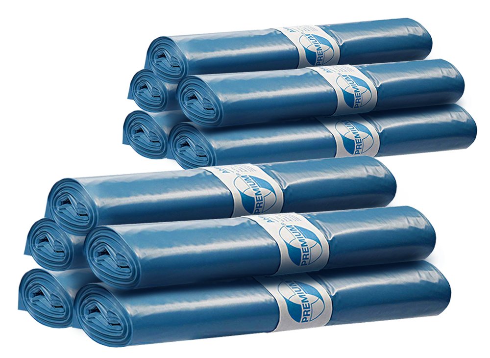 Zestaw 10 DEISS 20045 - PREMIUM - 120 litrów worki na odpady typ 60 niebieski - po 25 szt. na rolkę/recyklingowy LDPE/Emil Deiss/worki na odpady/typ 60