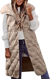 Women's Sleeveless Down Jacket Winter Quilted Warm Down Jacket Sleeveless Hooded Lightweight Elegant Cotton Jacket Vest Sleeveless Padded Work Long Vest Sleeveless Vest Sleeveless