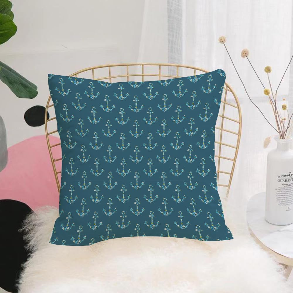 HYOSXW Cushion Cover,Throw Pillow Case Home Decorative for Living Room Bedroom Sofa Chair 16X16 Inch,Anchor, stylized anchor with maritime figures fish underwater,Pillowcase 40X40cm