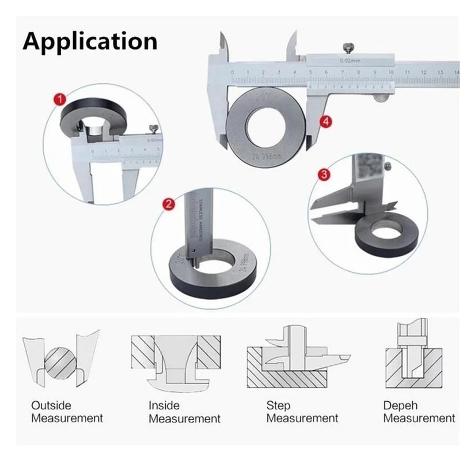 Calibrador Vernier de acero inoxidable 6" (0-150 mm, 0-200, 0-300, 0,02 mm) Calibradores metálicos Herramientas medición(0-150mm 0.02mm)