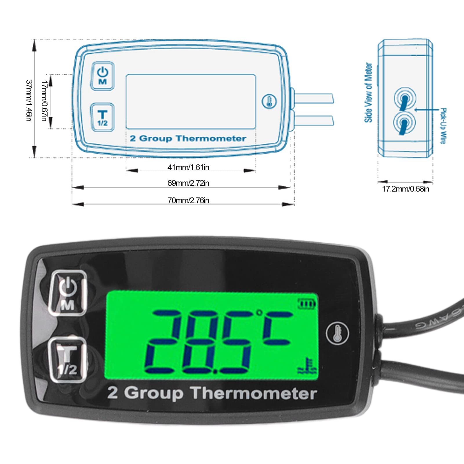 Termómetro De Motor De Doble Canal Vomeko: Medidor De Temperatura Digital Con Pantalla LCD Y Luz De Fondo Verde, Termómetro Digital Para Motores, Motocicletas, Barcos, Vehículos Todo Terreno Y Más