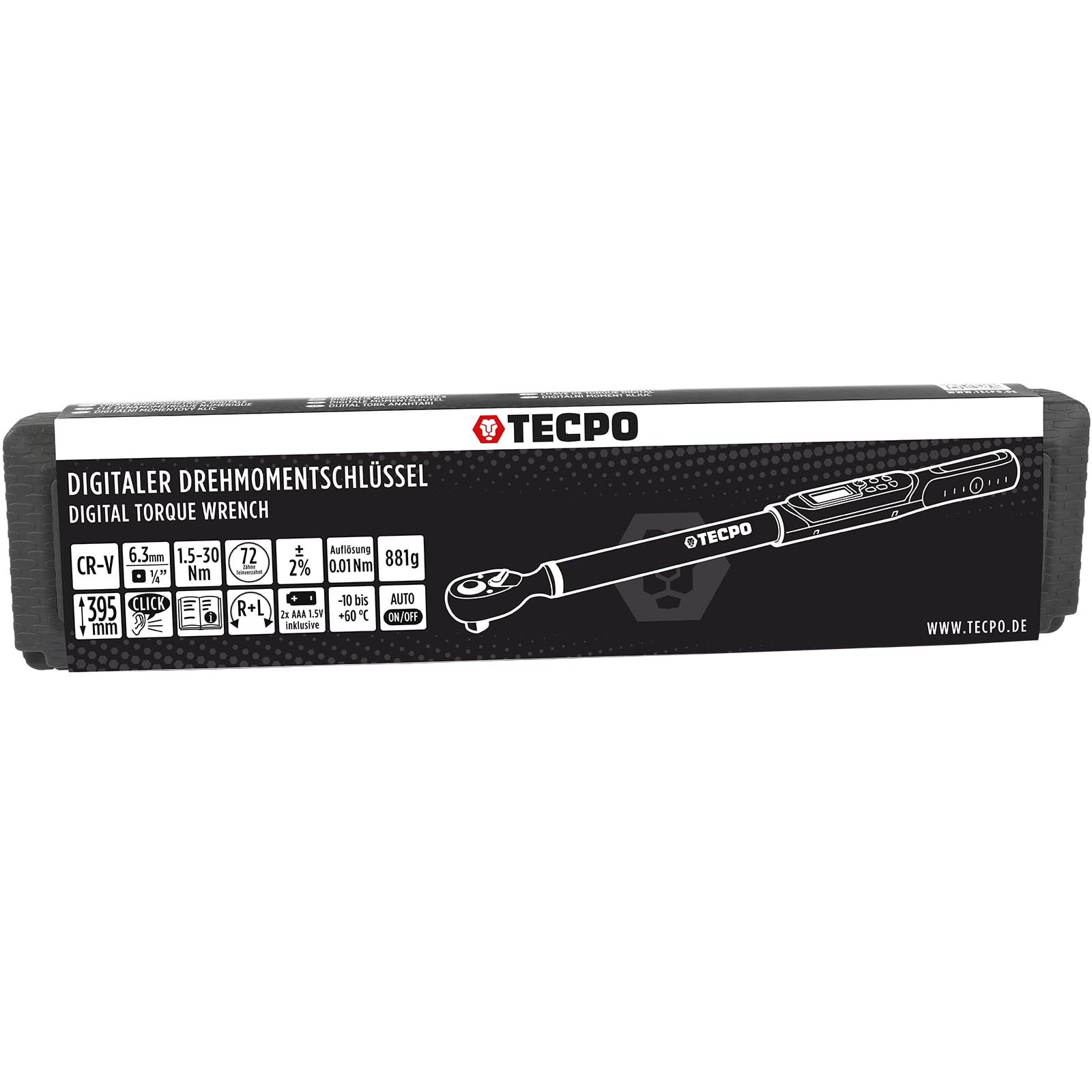 TECPO Llave dinamométrica digital de 1/4 pulgadas 1,5-30 Nm, ± 2% de precisión de error con pantalla digital