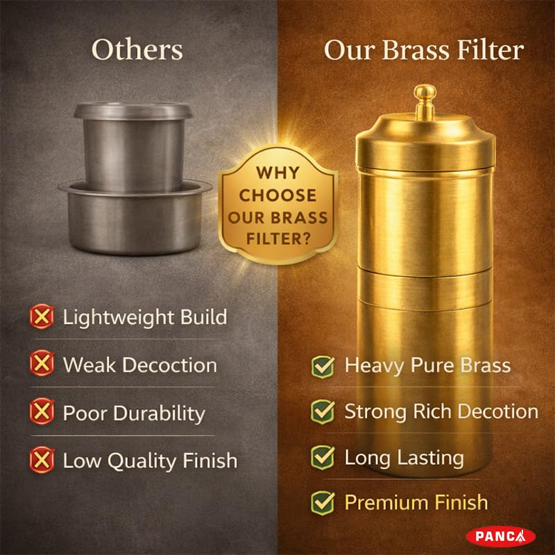 Image of PANCA Stainless Steel South Indian Filter Coffee Maker | Traditional Drip Coffee Decoction Maker for Hot & Cold Coffee | 200 ml Capacity | Brass