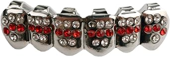 Fashion Gold Red Plated 3 Rows, Iced Out Jewelry Teeth Grillz Top Bottom Tooth Caps Hip Hop Grills Decoration Luxury, with Accessories Trendy Best