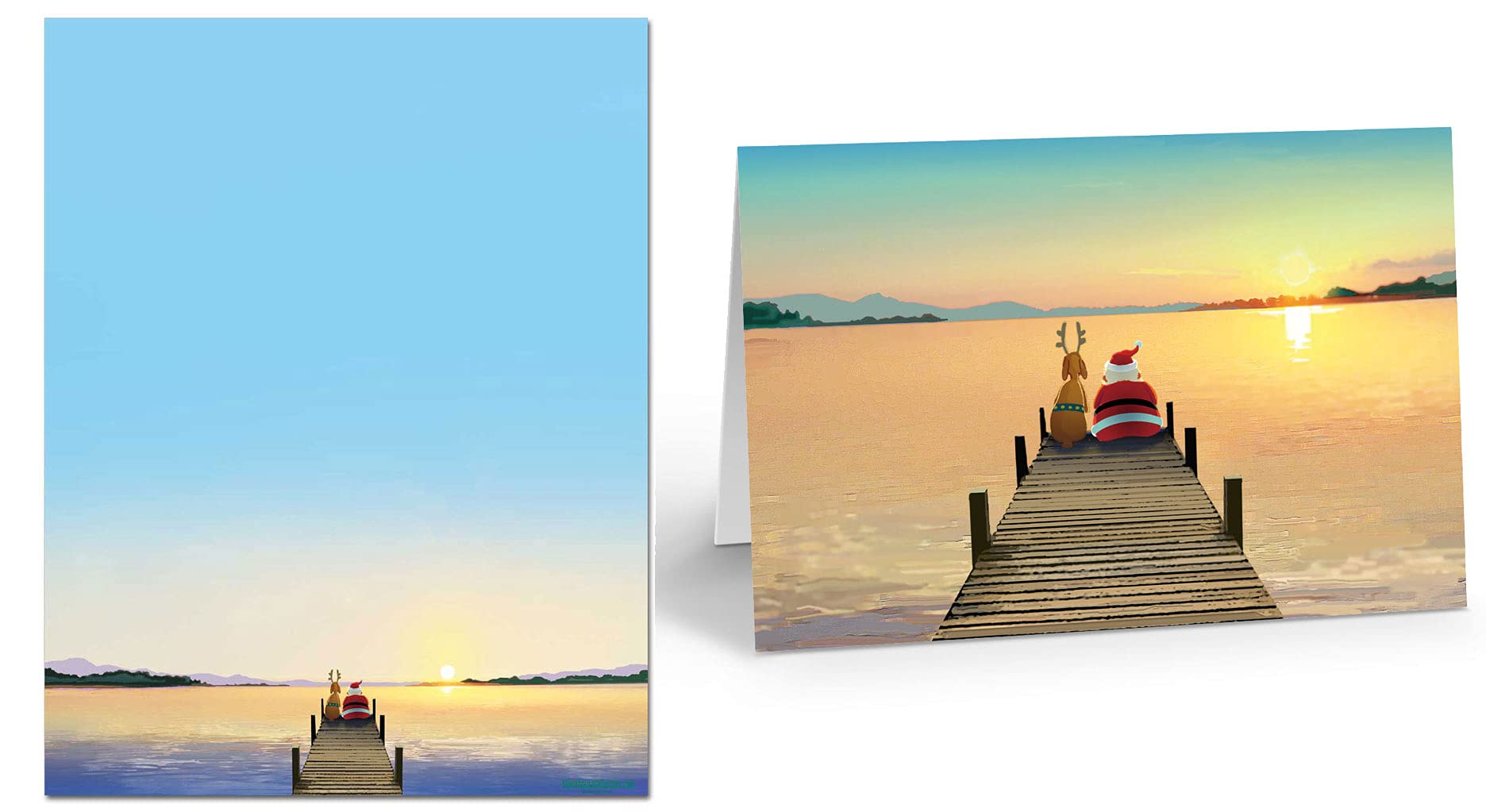 Dock Sunset Christmas Cards and 60 Matching Stationery Letterhead - 18 Cards & 60 Letterhead Sheets