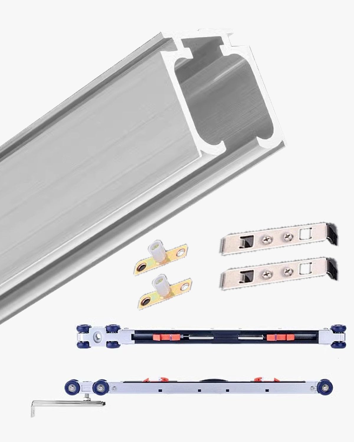 Kit de rails invisibles pour porte de grange coulissante 295 cm au design minimaliste argent
