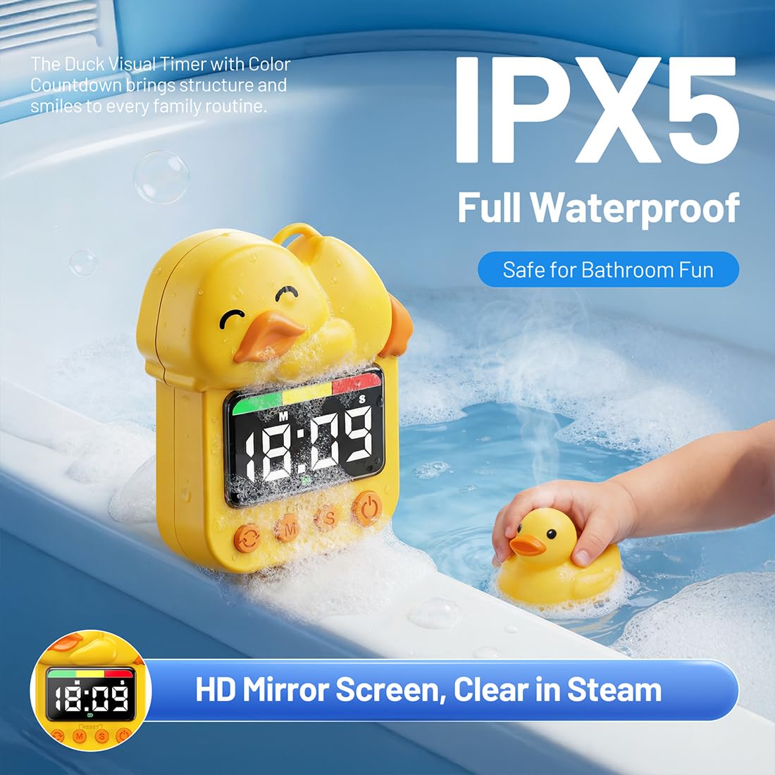 Yellow Duck - Temporizador visual impermeable para ducha, temporizador digital para baño/cocina para montaje en pared, estudio, natación