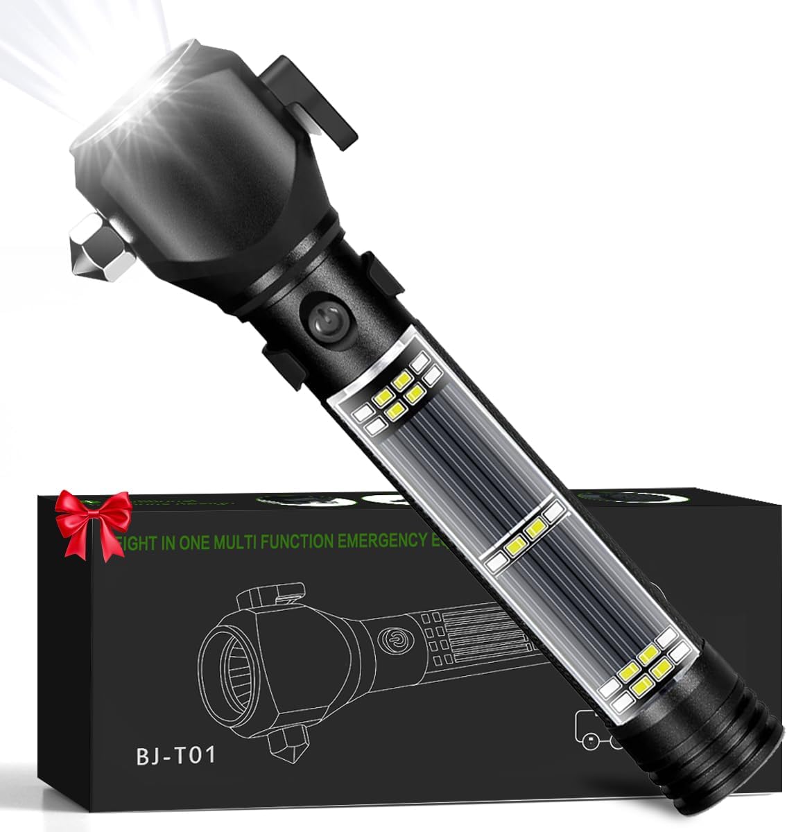 Multi Function LED Torch Battery Powered,USB Rechargeable Solar Powered Hand Flashlight with Glass Breaker,Seatbelt Cutter,Alarm and Phone Charger, Car LED Tactical Flashlight for Emergencies