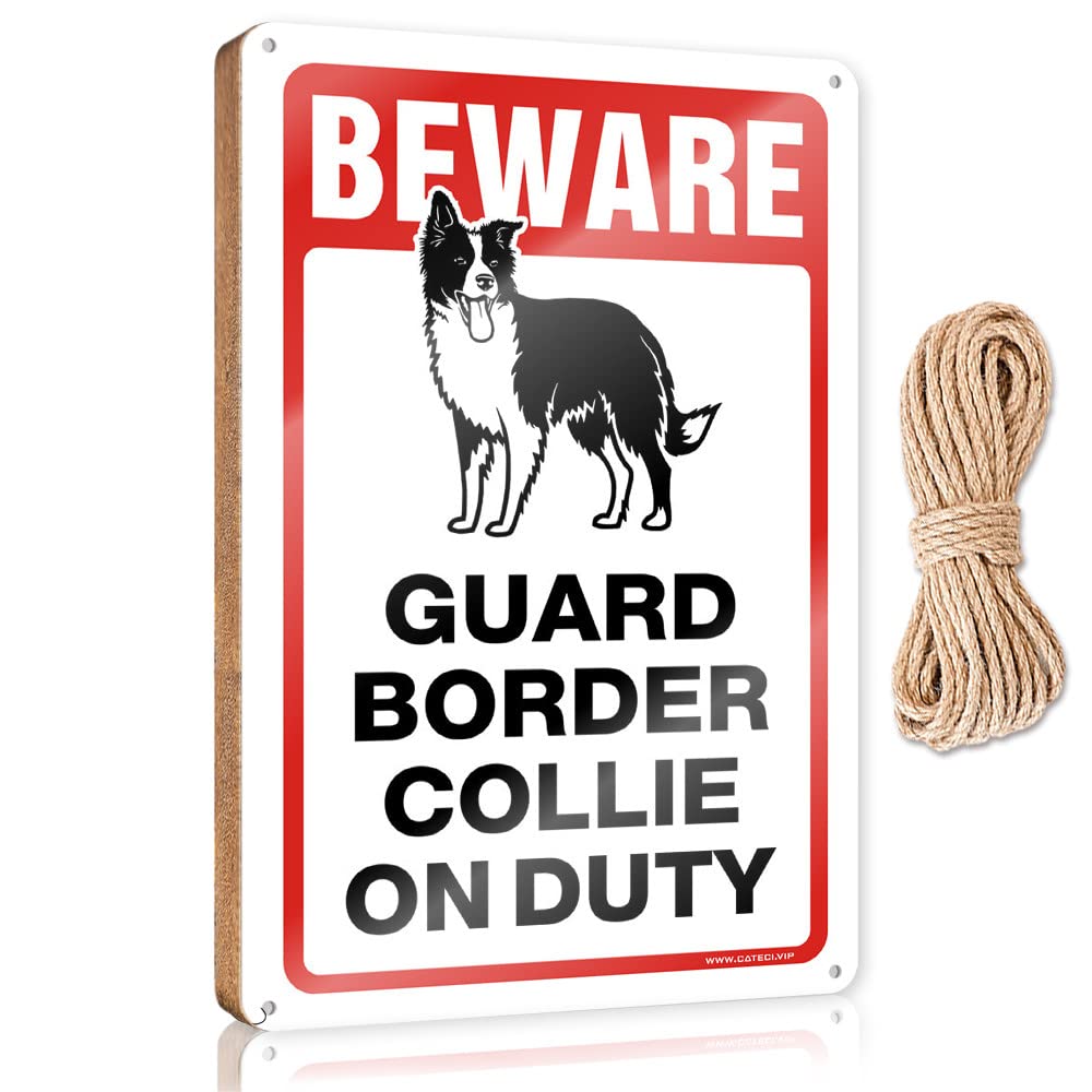 Farmhouse Signs Beware! Guard Border Collie On Duty Wooden Sign(23X35CM)