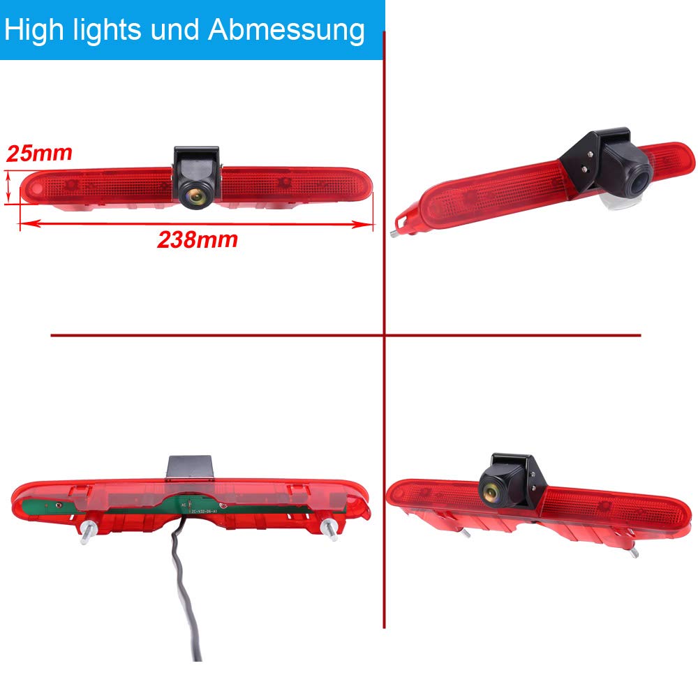 Feu de freinage, caméra de recul, feu stop, caméra + rétroviseur LCD 7" de rechange pour Peugeot Partner 2 II Tepee Rifter/Citroën Berlingo III IV B9 Kasten/Opel Combo Cargo/Vivaro Van NEV/Zafira Life