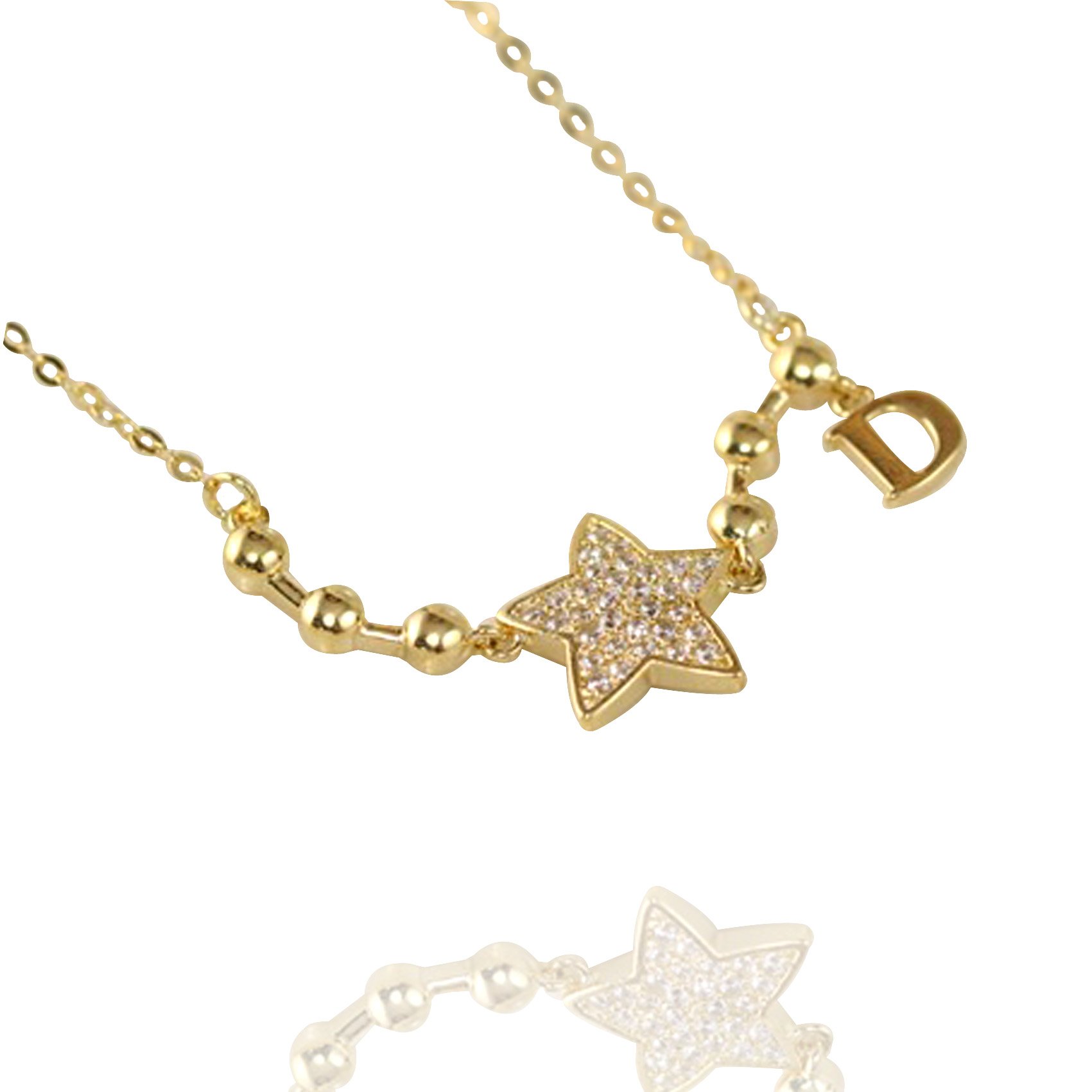 Ficccy Stars Necklace Simple Stars Necklace w/D Letter Necklace Lovely Star Necklace