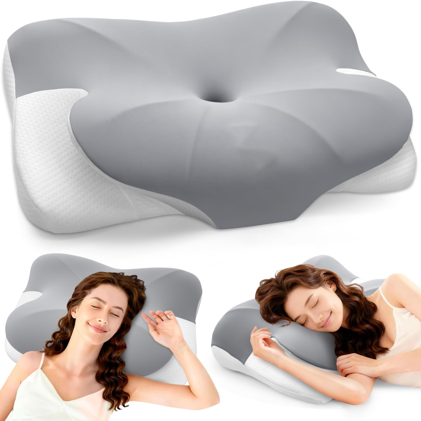 Jovial Grey Memory Foam Pillow, Orthopedic Cervical Pillows For Neck And Shoulder Pain, Ergonomic Firm Neck Support Pillow With Armrest For Side, Back And Stomach Sleepers