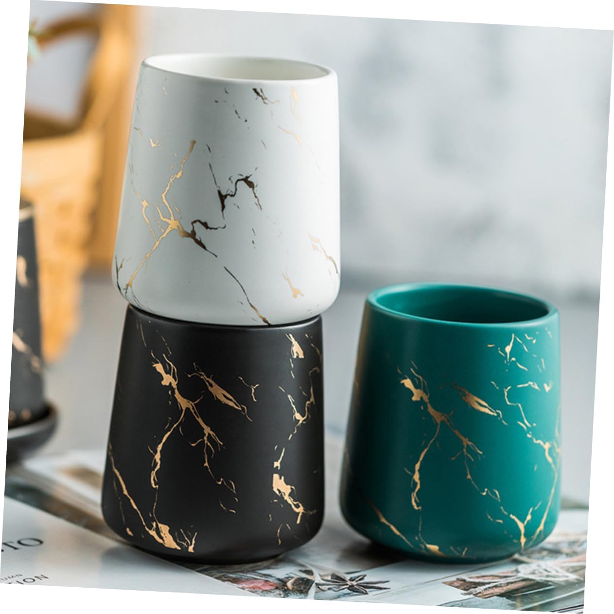 SMASOLO Ceramic Bathroom Accessory Set Toothbrush Holder Wash Cup Soap Dish Dark Green Decorative Vanity Organizer for Home and Travel