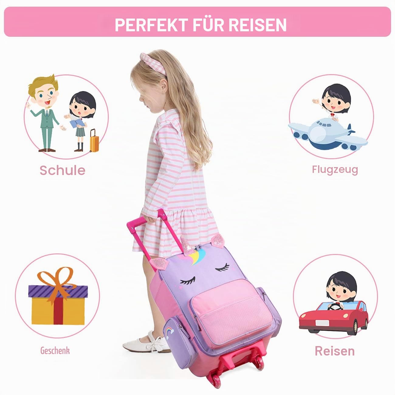 VASCHY Reisekoffer mit 2 Rollen für Kinder 52 x 35 x 17 cm, 31 Liter