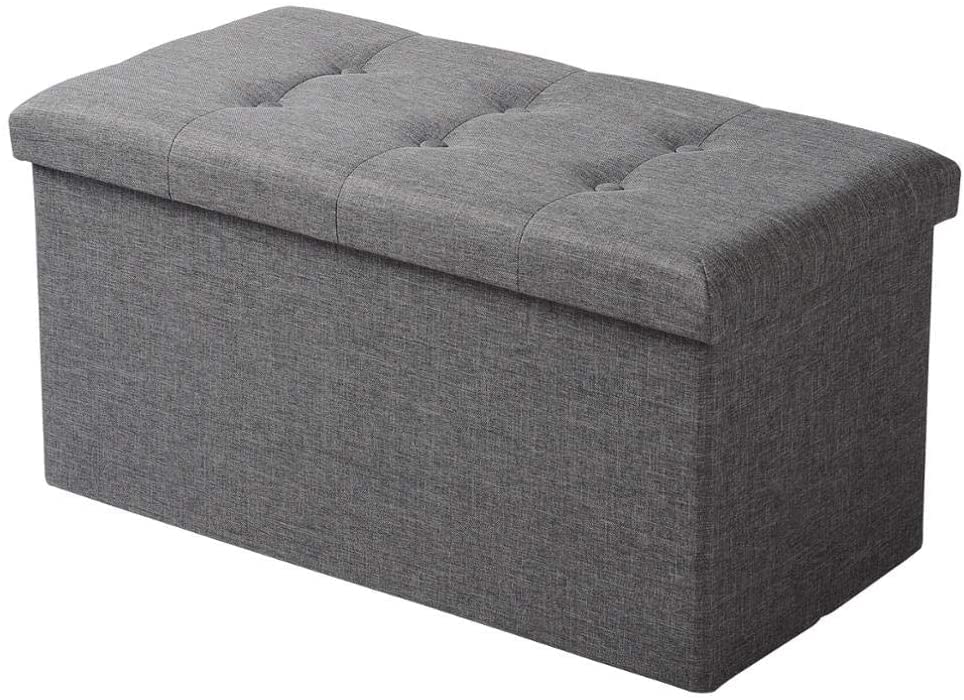 Tabouret de rangement pliable en lin gris foncé pour salon