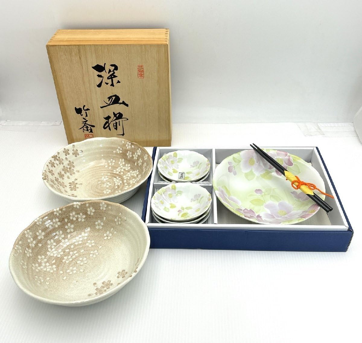 竹斎 三彩亭 花みずき 深皿揃 美濃焼 深皿＆小皿