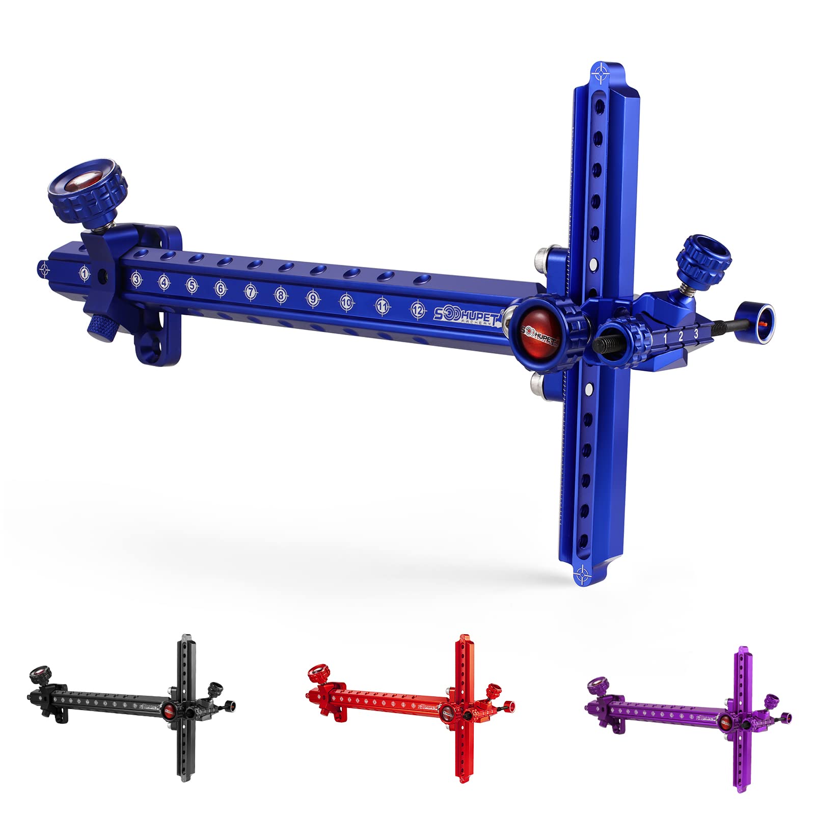 Archery Recurve Bow Sight, SOOHUPET Accessories T Shape Archery Shooting Target Sight Adjustable Bowsight with Optical Fiber Pin Sight for Target Practice