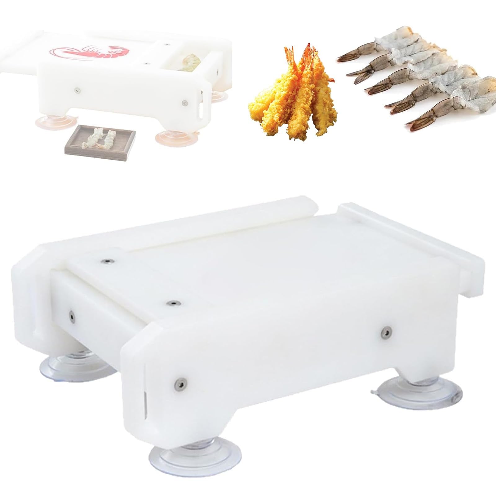 Presse à crevettes portable - Presse à crevettes Tempura manuelle avec trous de filtre - Base d'aspiration stable pour la maison, la cuisine, la restauration, la cuisine japonaise
