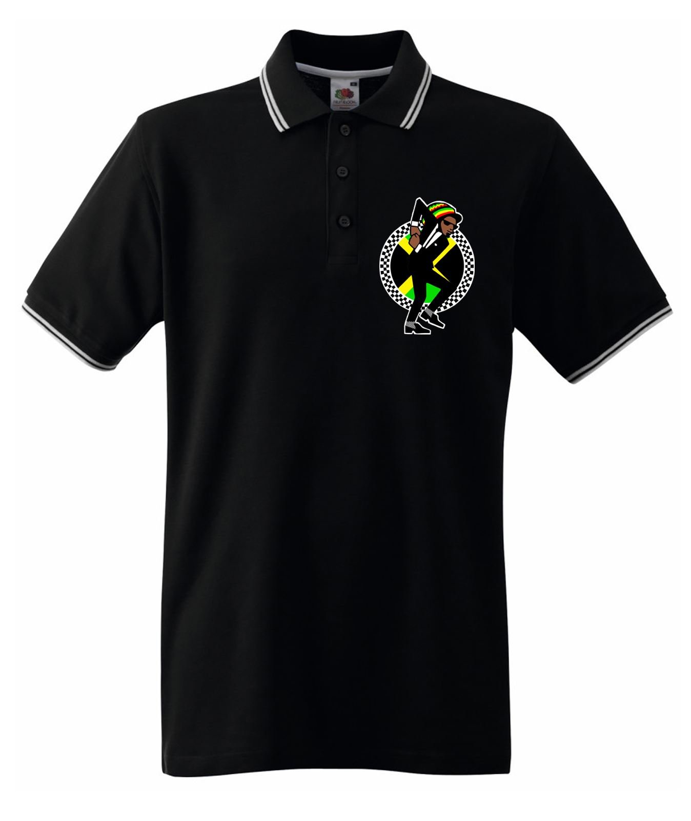 Tribal T-Shirts Boys Black Jamaican Rasta Ska Logo Rude Men's Contrast Tipped Polo Shirt (2Xl, )