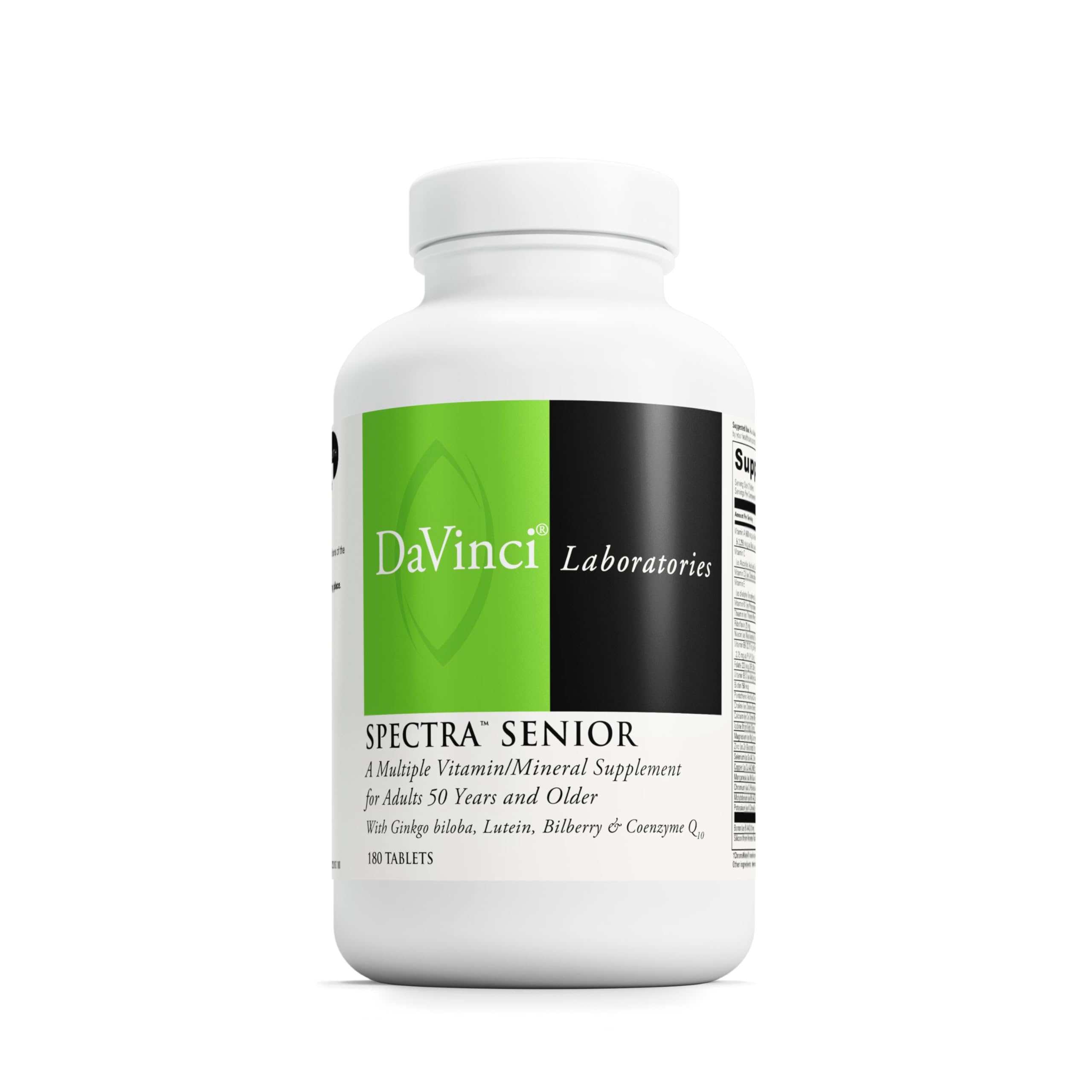 DAVINCI Labs Spectra Senior - Dietary Supplement for Cardiovascular, Ocular and Antioxidant Support - with Vitamins, Minerals, Coenzyme Q10, Ginkgo Biloba, Bilberry Extract and More - 180 Capsules