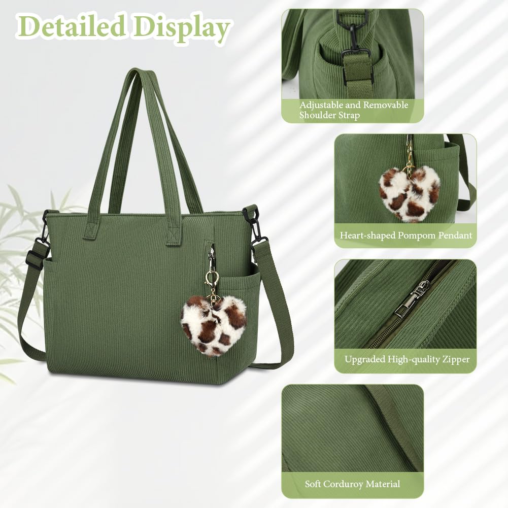 Aucuu Borsa a Tracolla in Velluto a Coste, Borsa Tote Bag Casual Grande, Borsa a Tracolla da Donna Shopper Borsa, Borse Tote in Velluto a Coste, Borsa Mare Borsa da Scuola Shopping Viaggio Lavoro