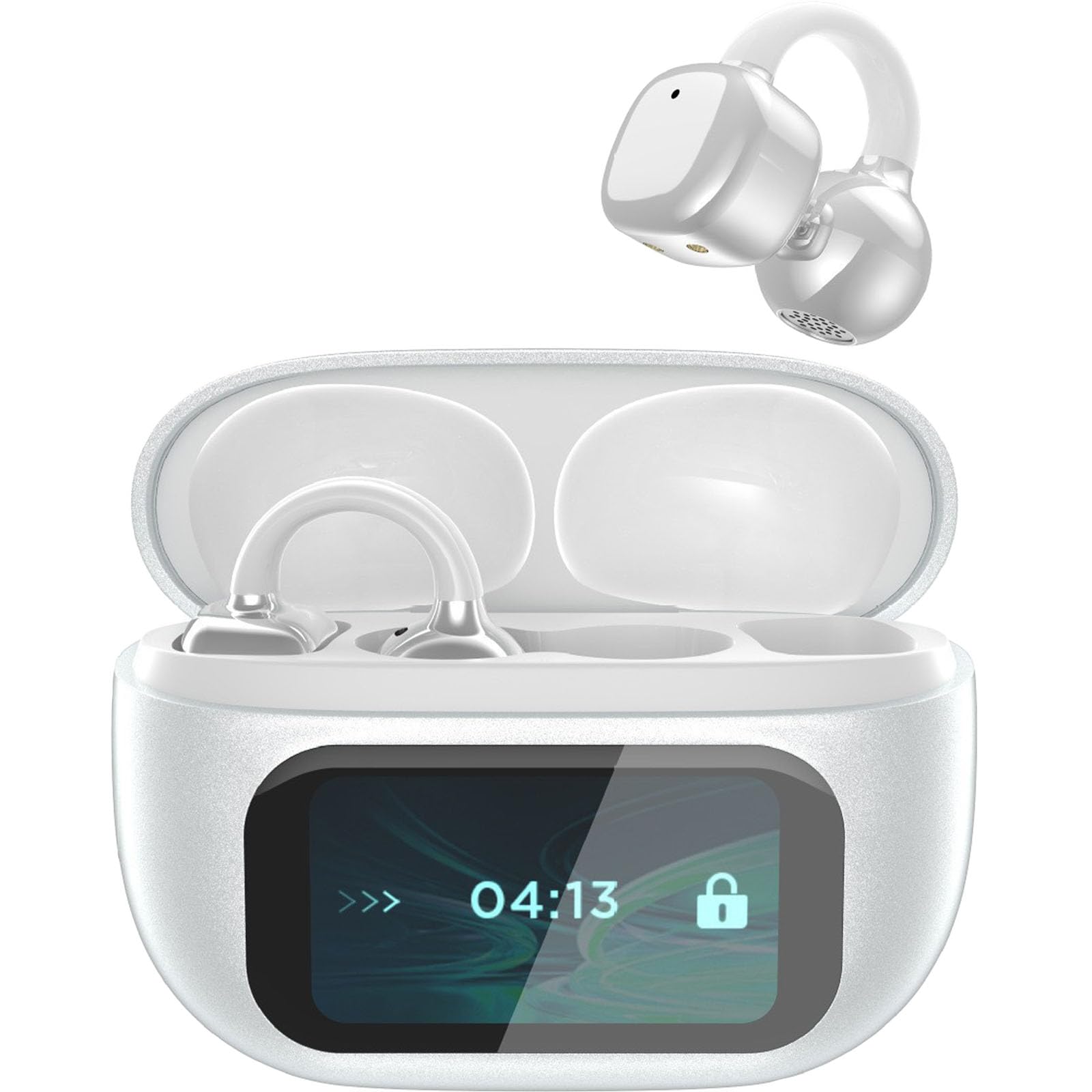 Ear Clip Bluetooth Headphones with Touch Screen, Open Ear Headphones, Clip-On Bone Conduction Earbuds Ai Translation﻿, Waterproof Noise Cancelling Bluetooth Earphones with Ai Translation (White)