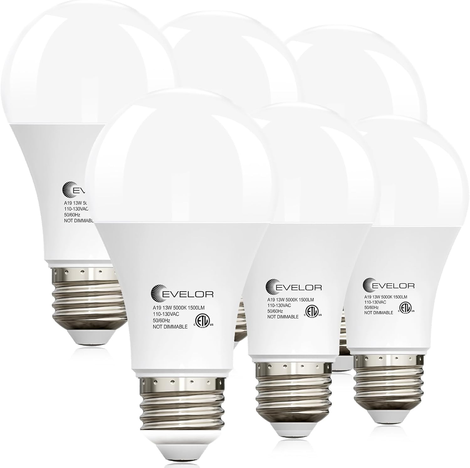 a19 led light bulbs,100 watt equivalent daylight 5000k efficient 13w,1500 lumens e26 base bright lightbulbs, non-dimmable, 15000-hour lifespan for bedroom, living room, office, 6-packs daylight 5000k 100w-6 pcs