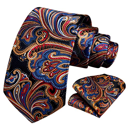 Image of HISDERN Ties for Men Paisley Tie and Pocket Square Woven Classic Floral Mens Ties Handkerchief Set Wedding Party Necktie