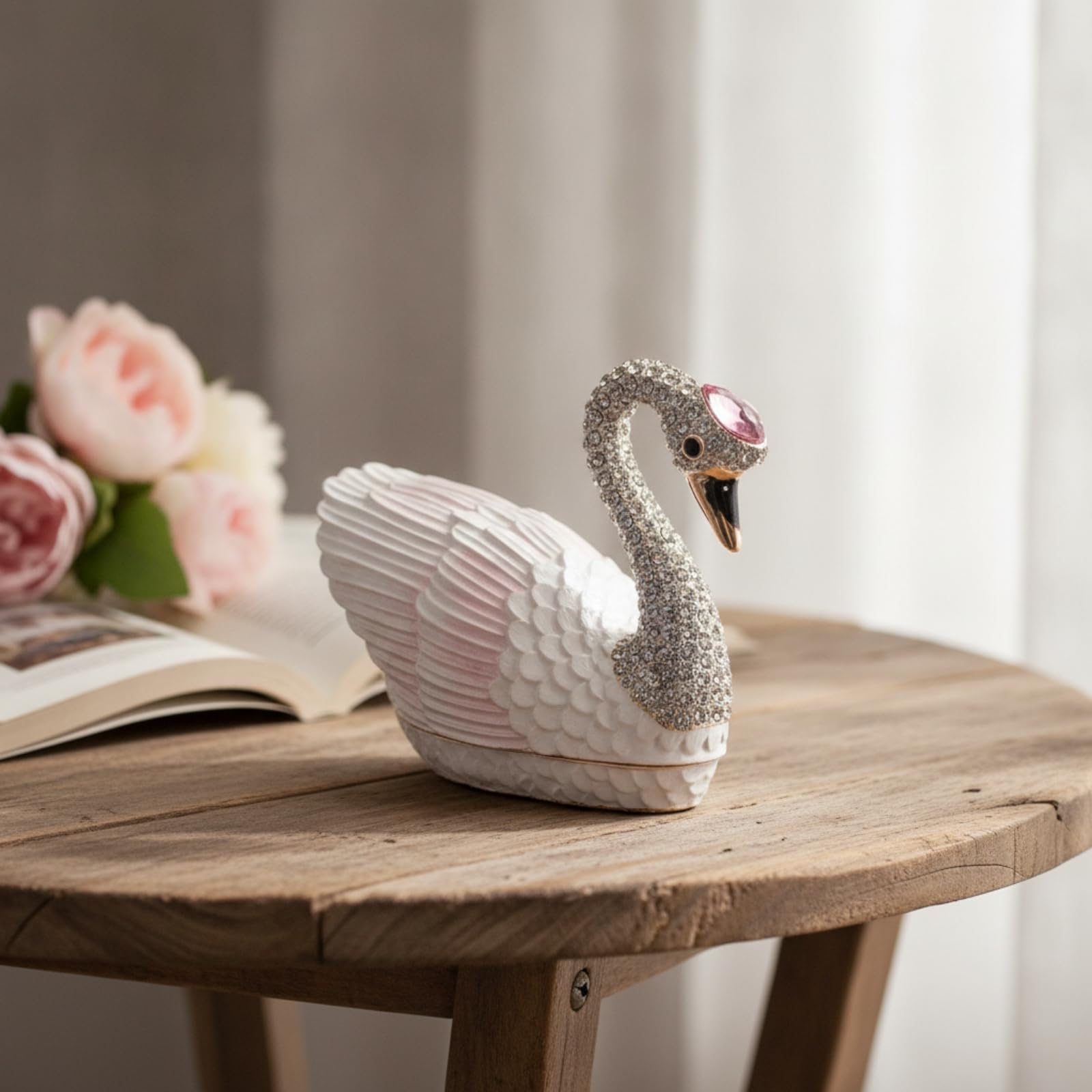 Joyero Cisne Compacto Caja con Forma Cisne Resistente a Arañazos para Mujeres, Coleccionistas, Cómoda, Rosa