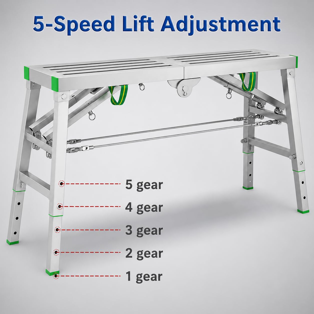 Plataforma de trabajo plegable resistente, capacidad de 400 kg, taburete de escalera ajustable de 2 pies, banco de trabajo portátil para uso doméstico y comercial