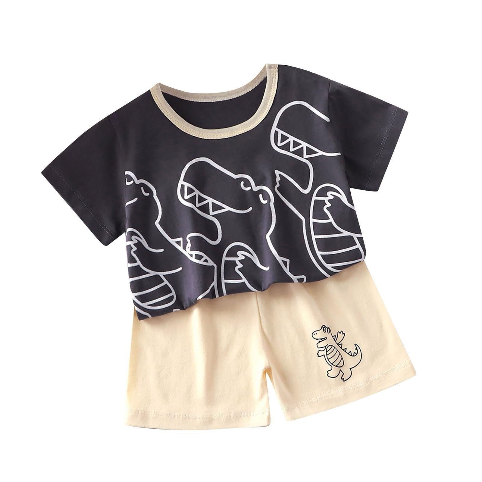 Conjunto de 2 piezas para bebé y niño, de verano, manga corta, con estampado de animales y pantalones cortos a rayas, con cintura elástica, ropa casual y cómoda para niños — view 17