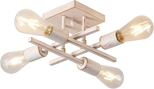Miniatura 11 de Lámpara industrial de techo semiempotrada de 4 luces, paquete de 3 candelabros modernos de níquel cepillado, lámpara de techo Sputnik estilo granja,