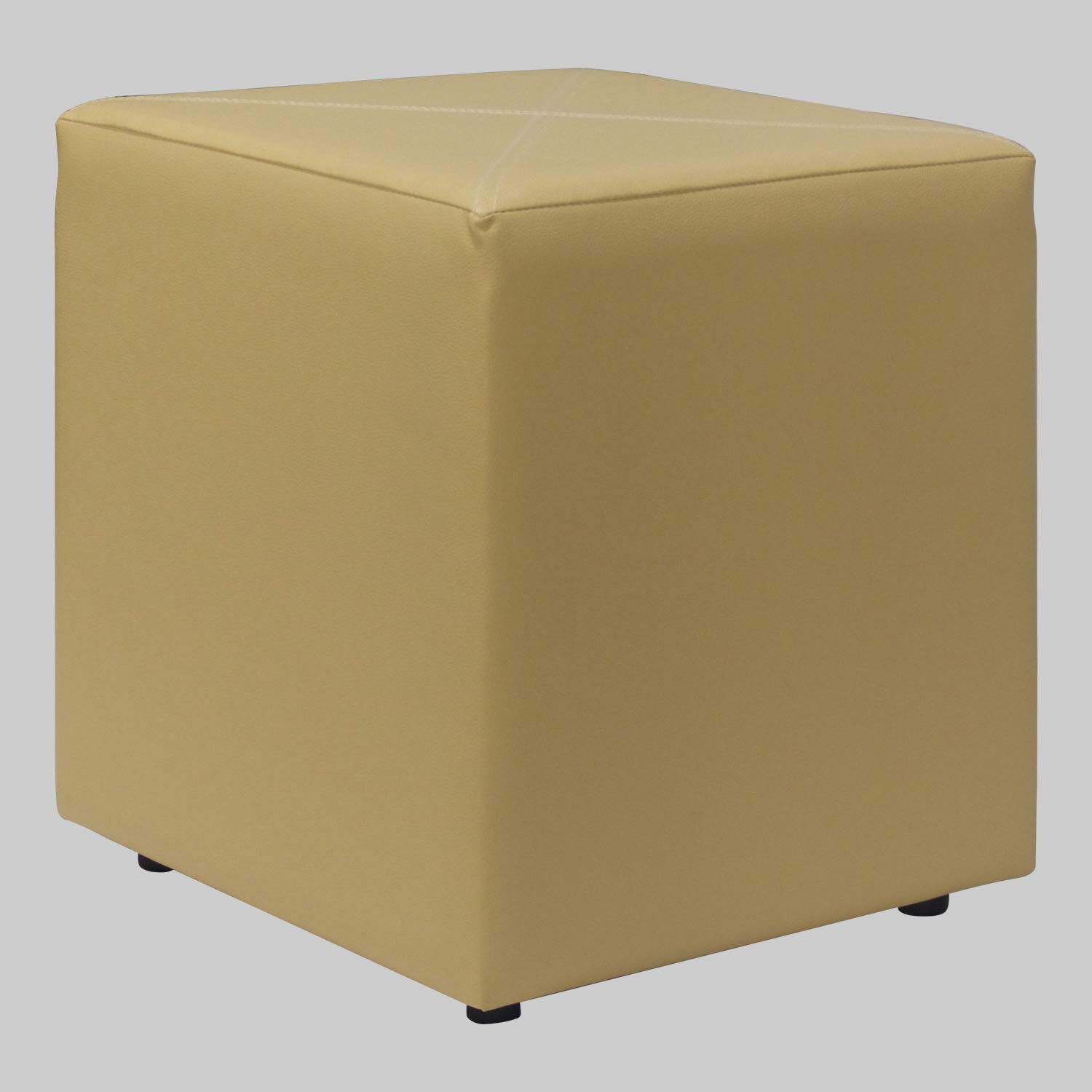 Columbus First Furniture Aspen 30134 Ottoman for Living Room Bedroom Upholstered Foam Cushioned Sitting Frame in Wood Faux Leather Square pouffe Stool-17 Inch Height-1 Unit Ivory 3