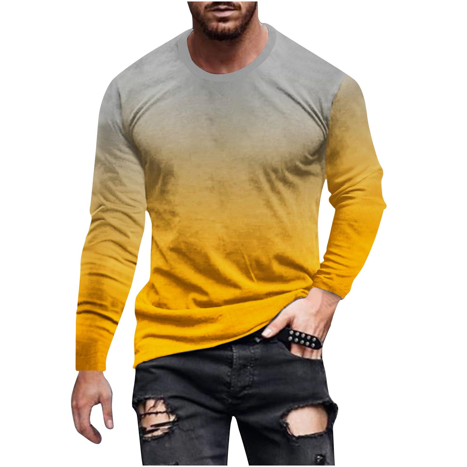 Boat Neck T Shirts for Man Summer Fall Long Sleeve Gradient Print Tops Shirt Man 2026 Fashion