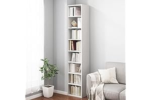 Small Narrow Corner Bookcase Freestanding Storage Cabinet with 8 Lattices Shelves in White - iotxy