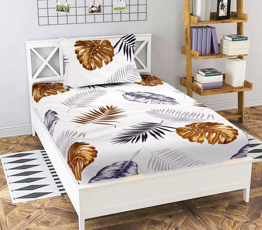 Avinya 100% Soft Glace Cotton Elastic Fitted Single Bed Bedsheet with 1 Large Pillow Cover (Single Bed 48 x72x6 inches,)(Pankh White) (B0BYWWR47T) Amazon Price History, Amazon Price Tracker