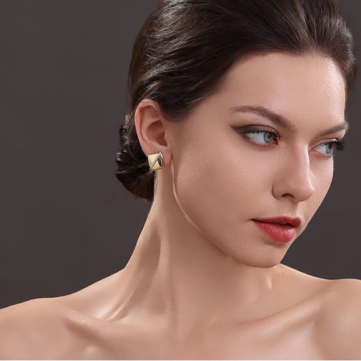 Schmerzfreie Ohrclips Gold aus 925 Sterling Silber Vergoldet in Quadratform für Damen/Mädchen ohne Ohrlöcher