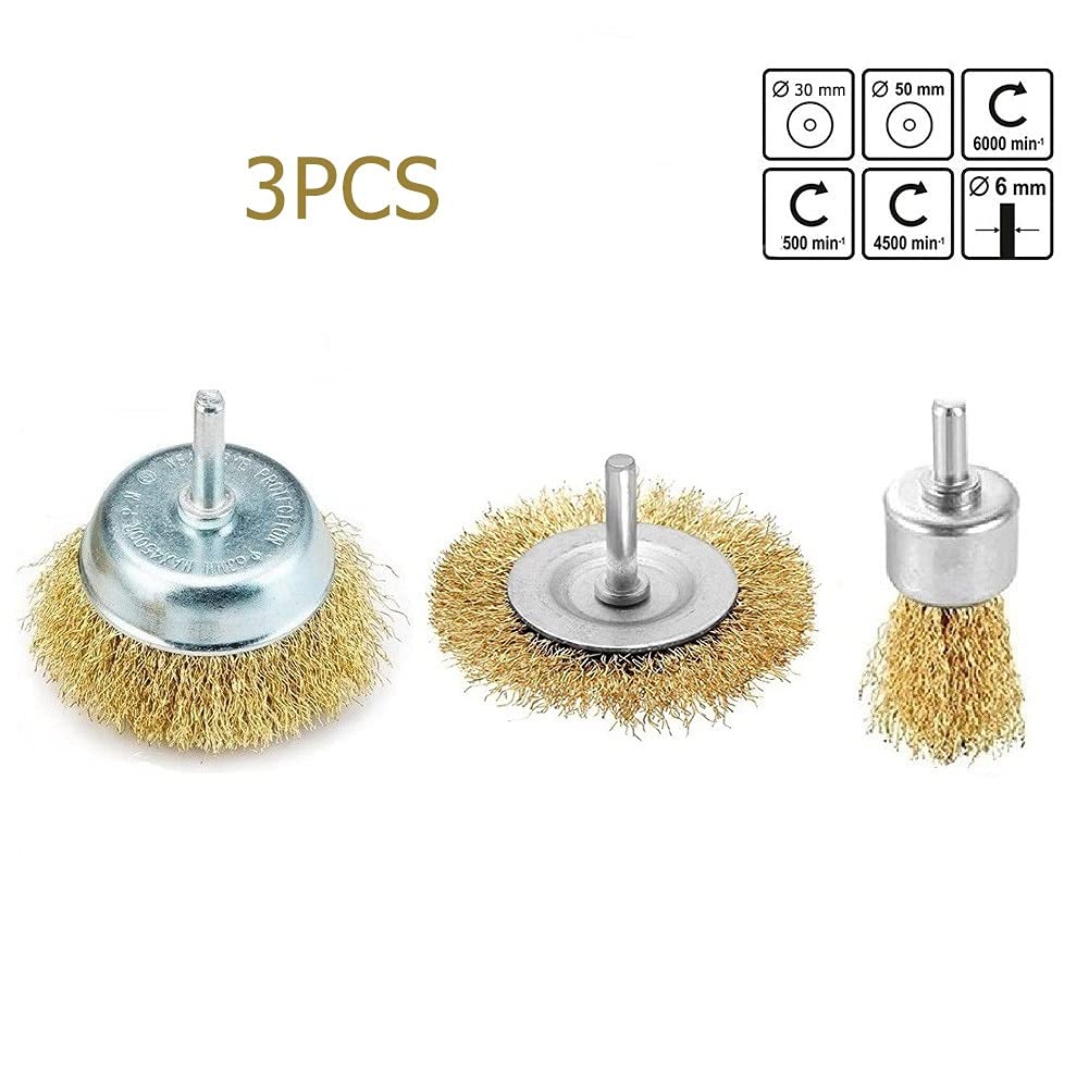 Cepillo de Alambre T-Shaped Brass Wire Brushes, for Drills Set,3pcs/Set 6mm for Attachment Coated Polishing Buffing Tools Parts