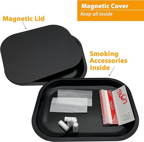 Miniatura 8 de LOSTABA Bandeja rodante con tapa magnética, bandejas rodantes con tapa, bandeja de metal con cubierta. Viene con adhesivo (11 x 7 pulgadas)