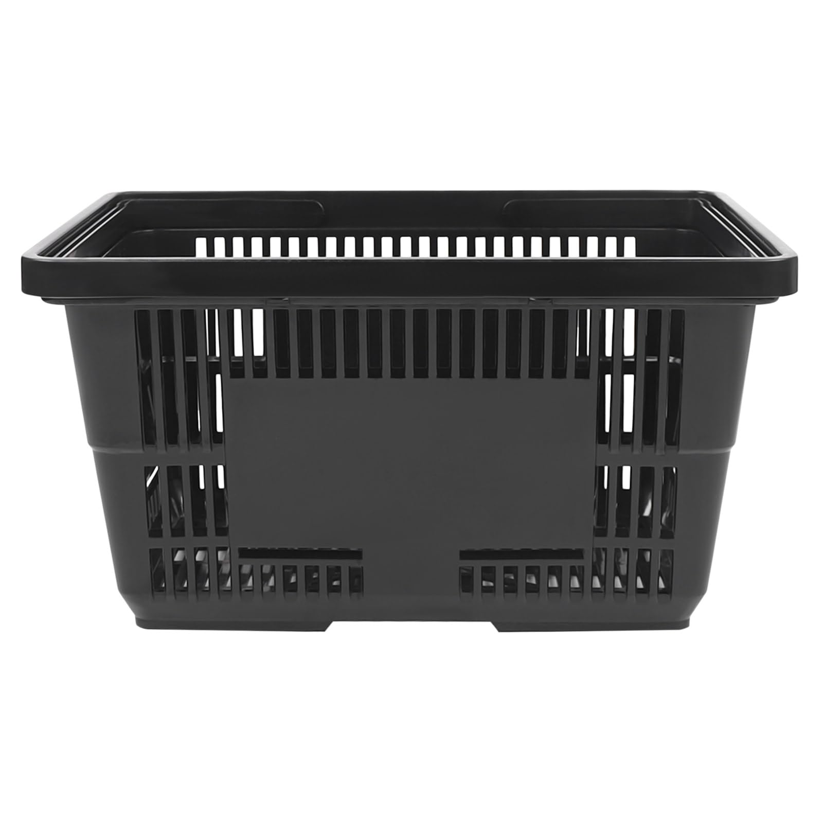 Einkaufskorb mit Henkel, 12 Stück Klappbox mit Henkel, 28L Kunststoffkorb Stapelbar, Tragekorb Einkaufskörbe Schwarz für Buchhandlungen, Supermärkten, Großes, Solide, 48 * 26 * 33cm