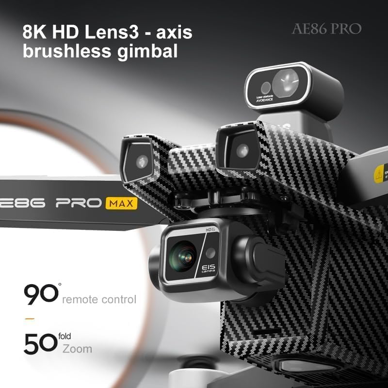 Image of AE86ProMax+Drones with Camera for Adults 4K Video,Touch Screen Tablet Remote and 3-Axis Mechanical Gimbal, 5G Digital Transmission, 360 Laser Obstacle Avoidance, GPS Auto Return,Three 8000mAh 45 Mins Long Endurance, 500g Payload, Smart Follow Waypoint Flight Foldable Quadcopter, Up to 5 Miles Range (Carbon Fiber, 3 Batteries + 64GB TF Card)