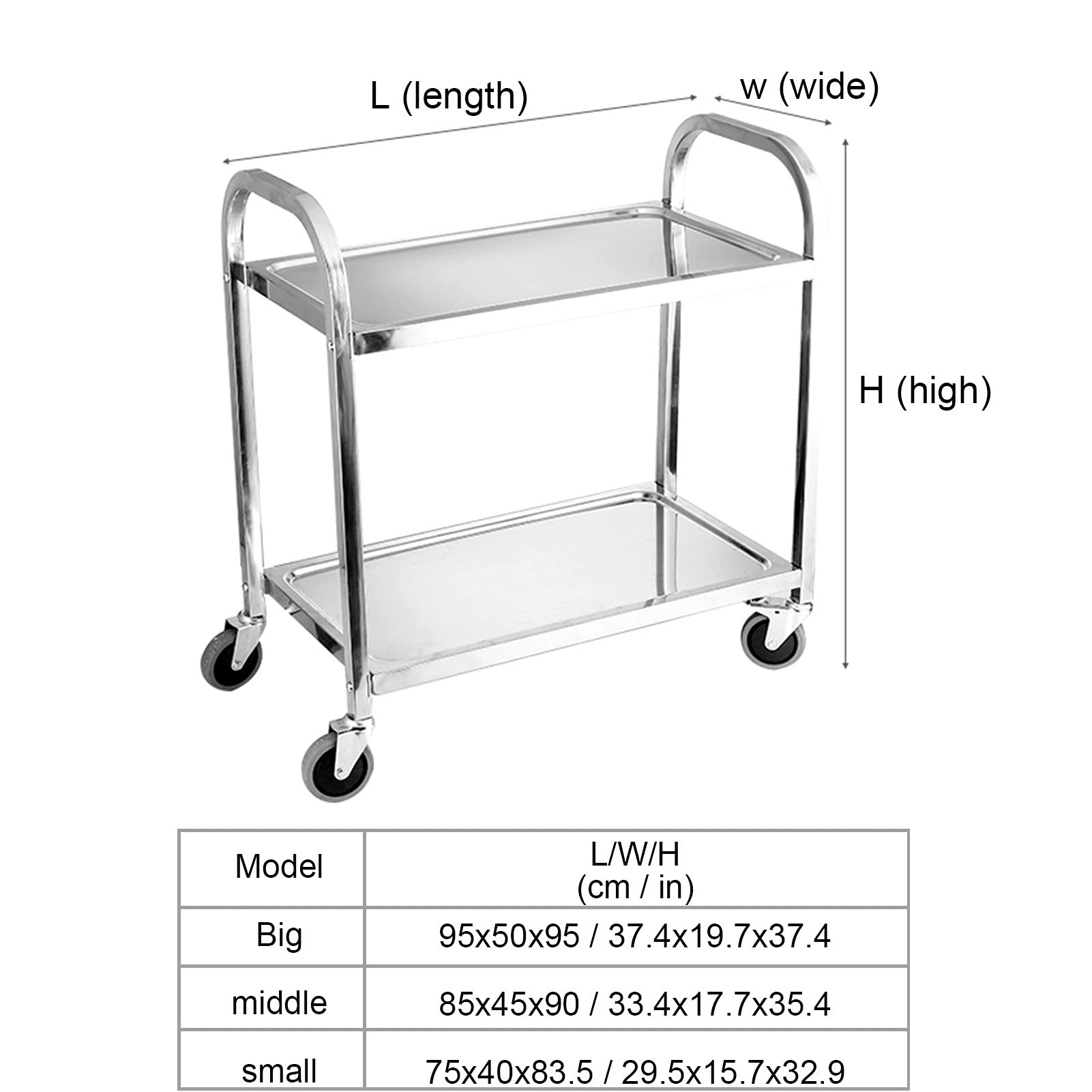 Carrello da cucina rimovibile in acciaio inox a 2/3 livelli con ruote Carrello da cucina per sala da pranzo e stoccaggio Carrello per alimenti da cucina nizer su ruote