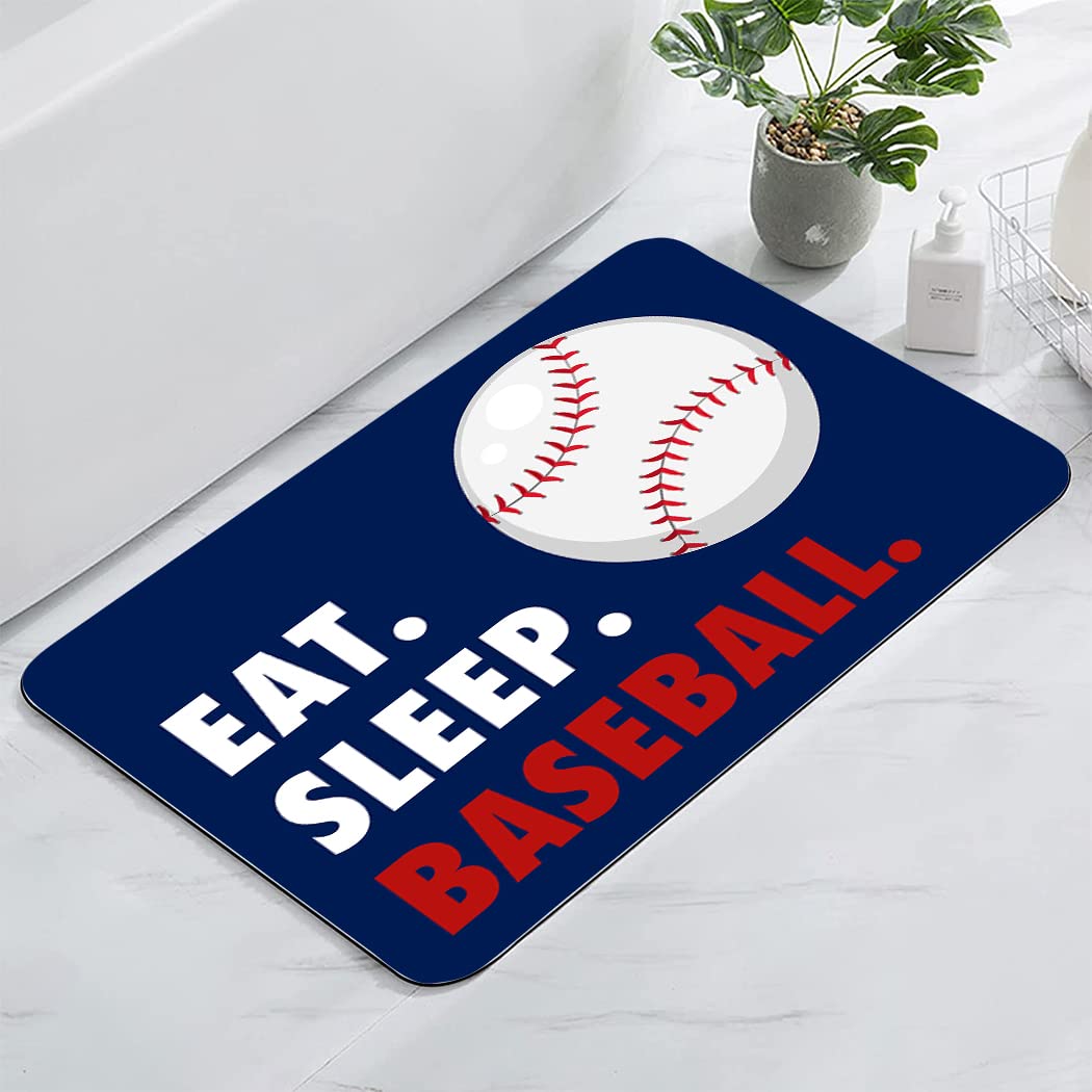 HommomH Bathroom Rugs Non Slip Black Bath Mats Super Absorbent Bath Mat for Bathroom, 24"x17"，Eat Sleep Baseball Navy Blue, Super Absorbent Bath Mat