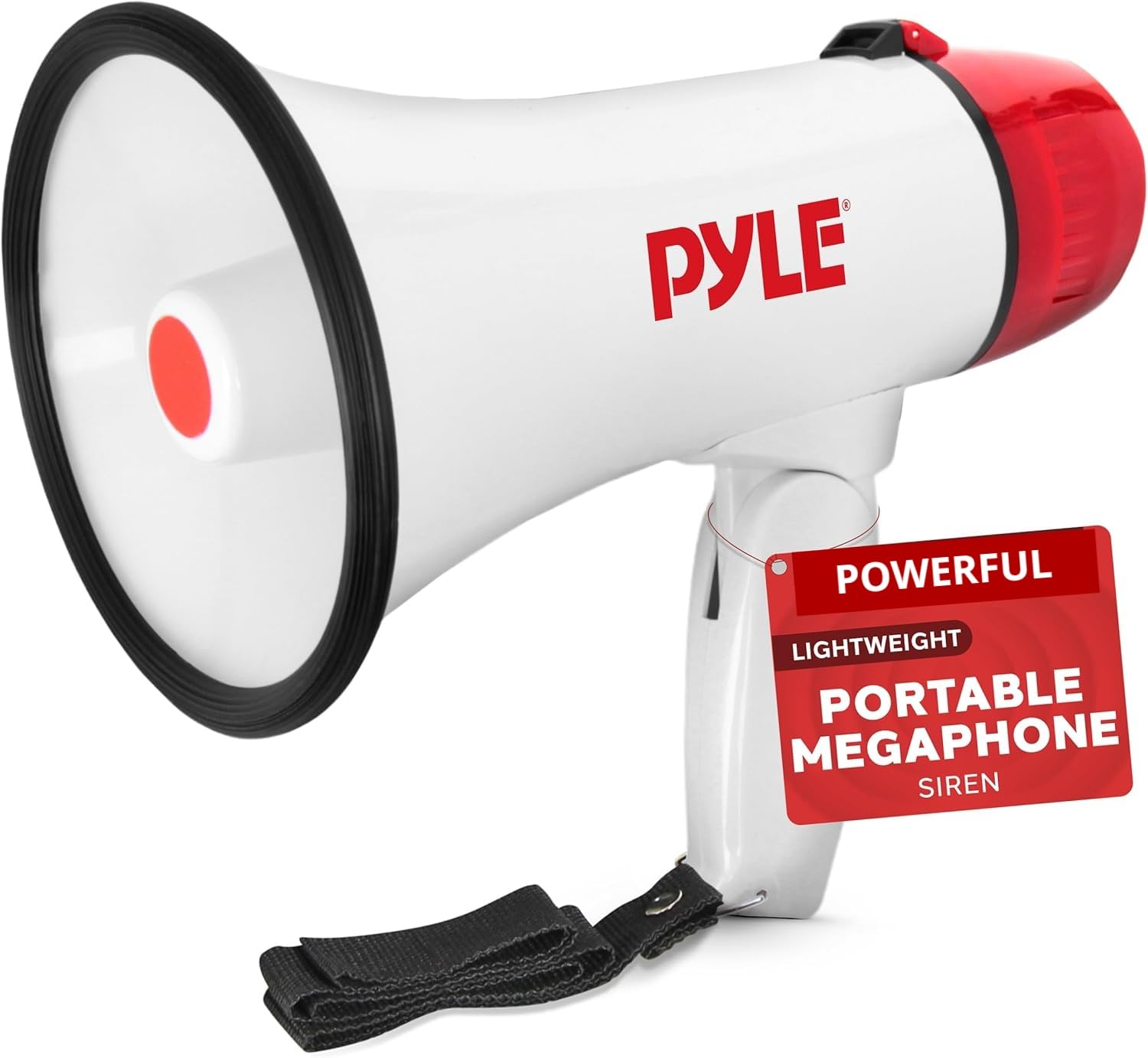 Pyle 20W Megaphone Bullhorn - 5.4'' x 8.6'' Portable Megaphone, Projection Range Up to 1100 Sq. Yards, Voice Talking & Siren Alert, Shoulder Strap, Battery Operated, (White)