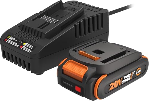 20V 2.0Ah Lithium-ion Battery & 2A Quick Charger Combo Kit, WA3613 | WORX PowerShare, Intelligent Battery, Stays Cool, 360° Cell Protection, Charge-Level Indicator