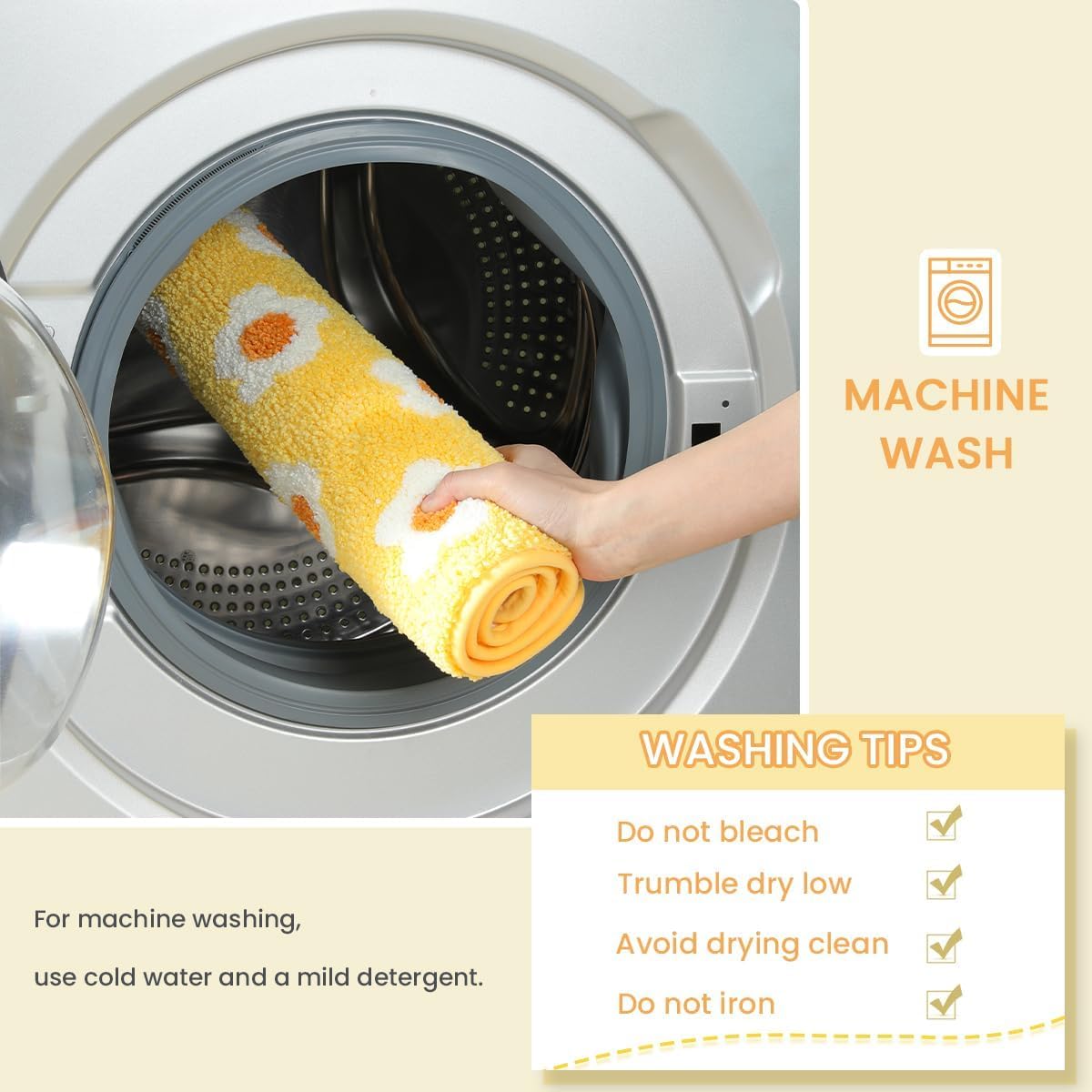 Floral Bath Mat Super Absorbent Bath Rug Non Slip Machine Washable Cute Fluffy Bathroom Mat for Sink, Bedroom and Living Room (Little Flowers, 31"x20")