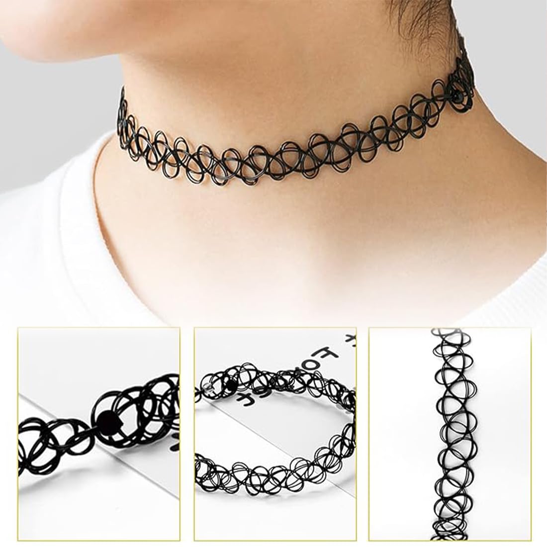 24 Stck Choker Halsband Set  12 Farben Tattoo Halskette Elastisch Fr  Frauen Und Mdchen, Vintage Punk Gothic Style Choker Halskette